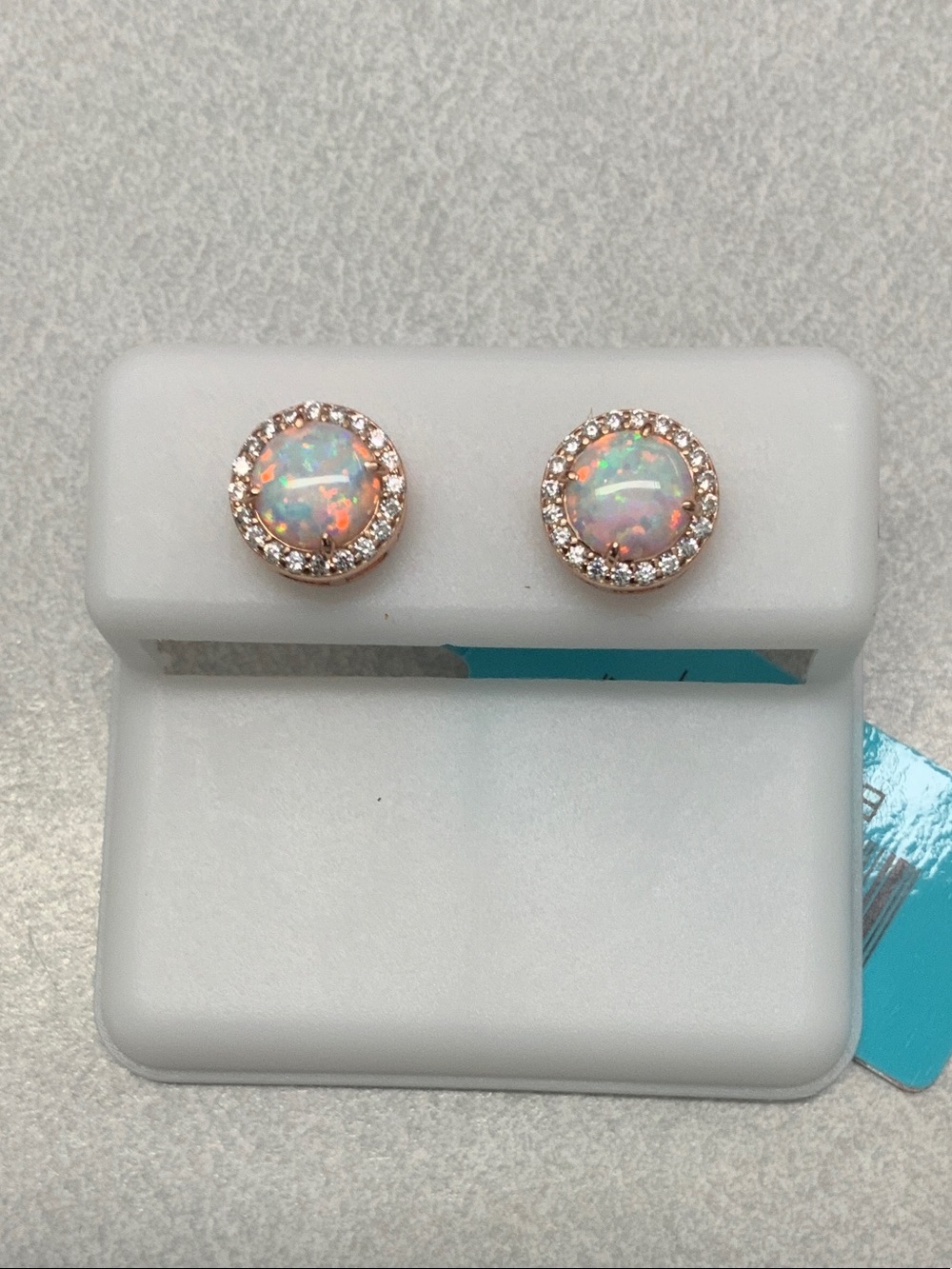 Rose Gold over Sterling Silver Opal Halo Stud Earrings - Women Jewelry